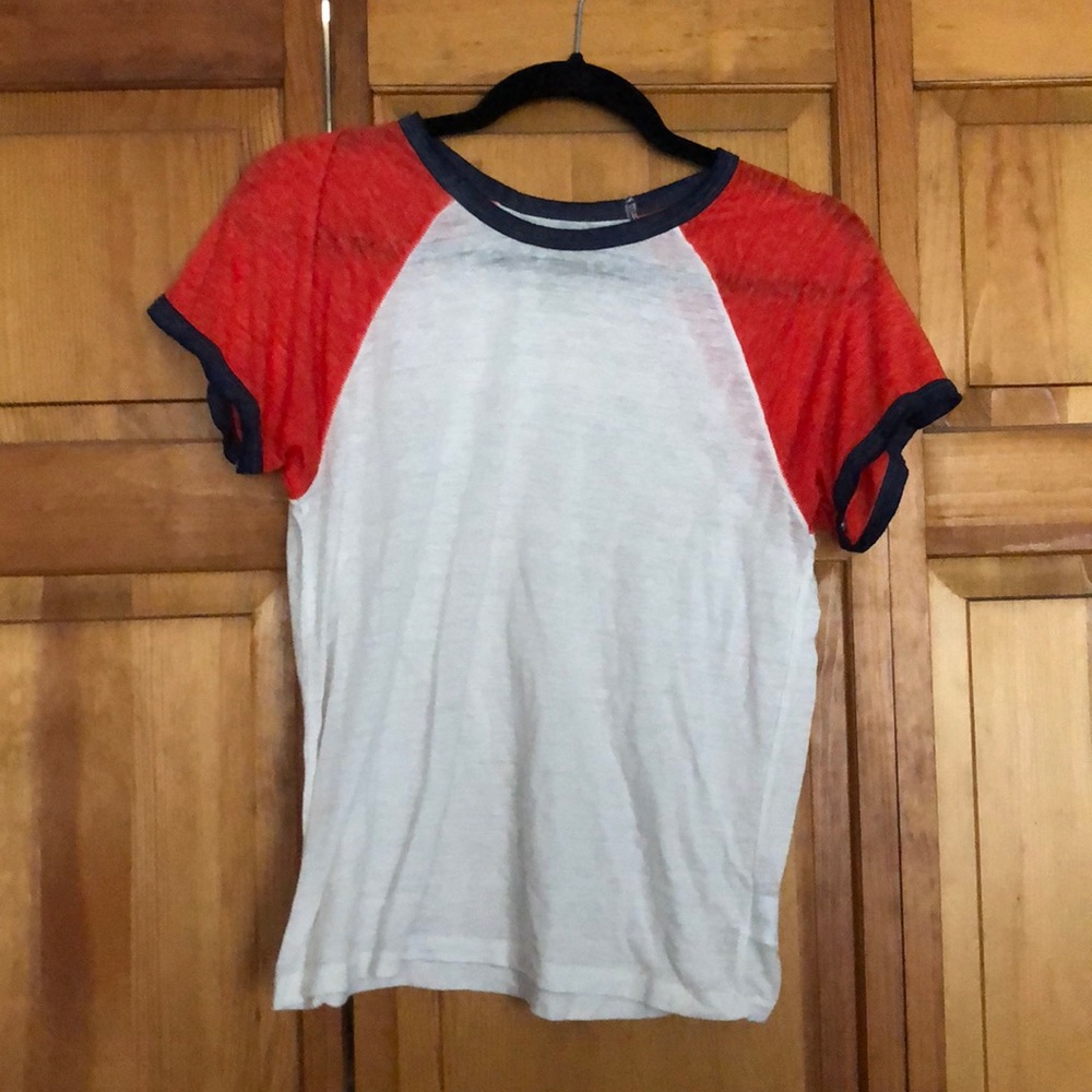 Red, blue, white t shirt